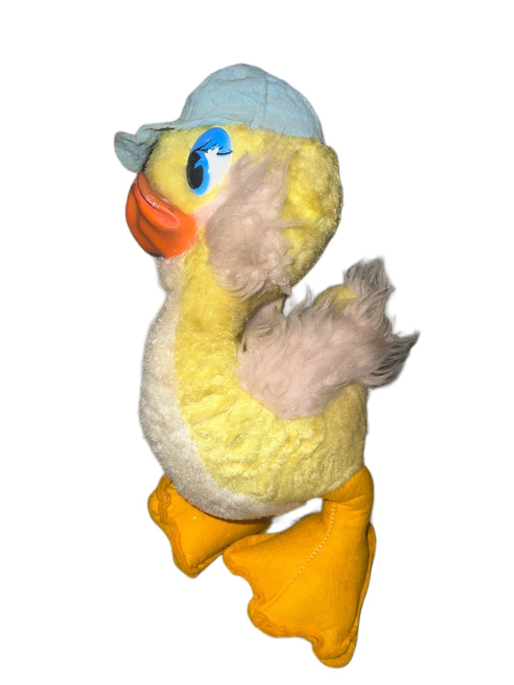 Vintage Rushton Duck  Blue Hat Rubber Beak Stuffed Animal Plush Toy Kitschy